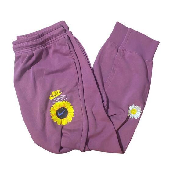 Nike Bordeaux Purple Flower Jogger Sweatpants Size XL - Picture 1 of 8